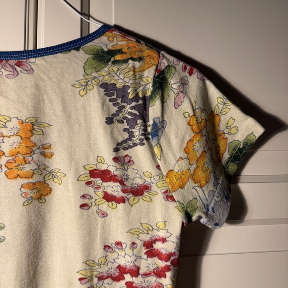 Vintage beaded Multicolor Japanese inspired Floral Crop T-shirt - fits like L - Picture 10 of 14